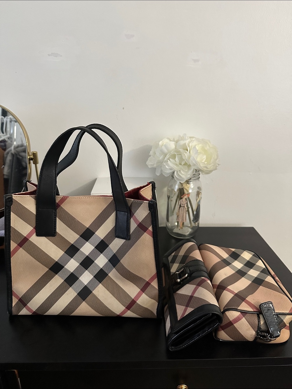 Burberry handbag, wallet and pouch in Bundle - Beige, Black and Red plaid